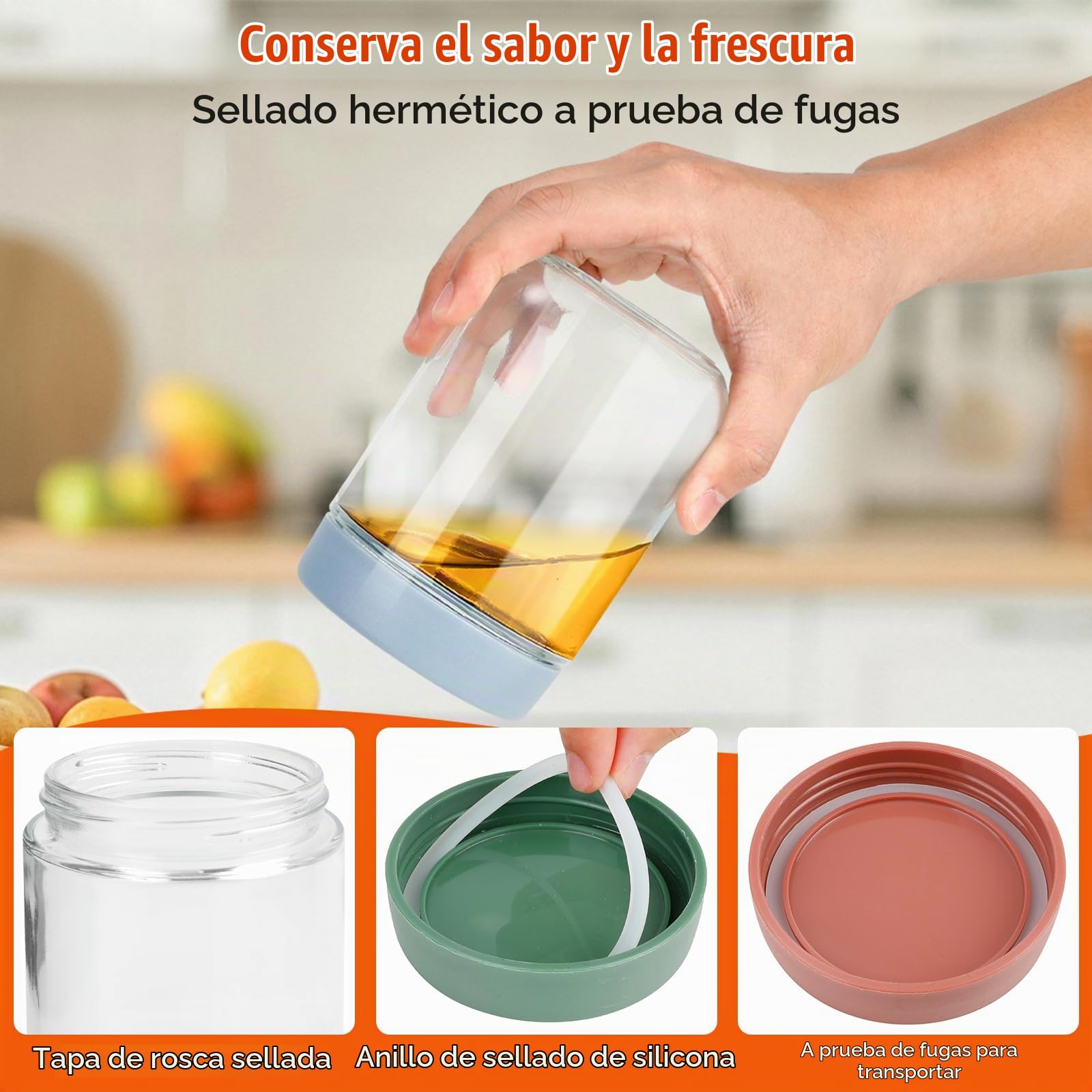 VINATO Pack de 4 Tarros de Cristal con Tapa 480ml, Tarros Cristal Herméticos, Botes con Tapa, Overnight Oats Jar, Frascos Alimentación