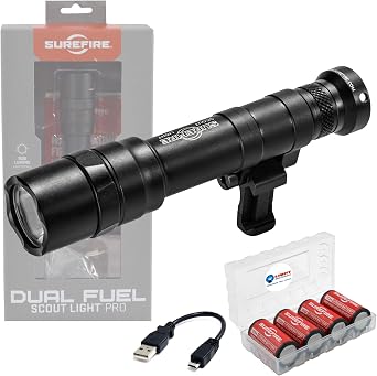 Lumintrail Sure Fire Dual Fuel Scoutlight Pro Tactical Light 1500 Lumen LED M640DF Black Bundle with 4 Extra 123A Batteries and a Lightjunction Battery Box