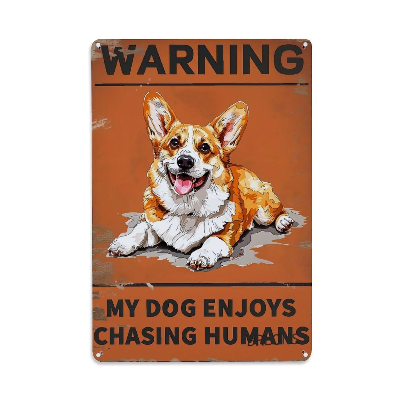 Jdfenggu Vintage Warning Dog Chasing Humans Sign Retro Metal Tin Sign, Decor Art Poster For Bar, Home, Man Cave, Kitchen, Laundry Room Gift 8X12inch