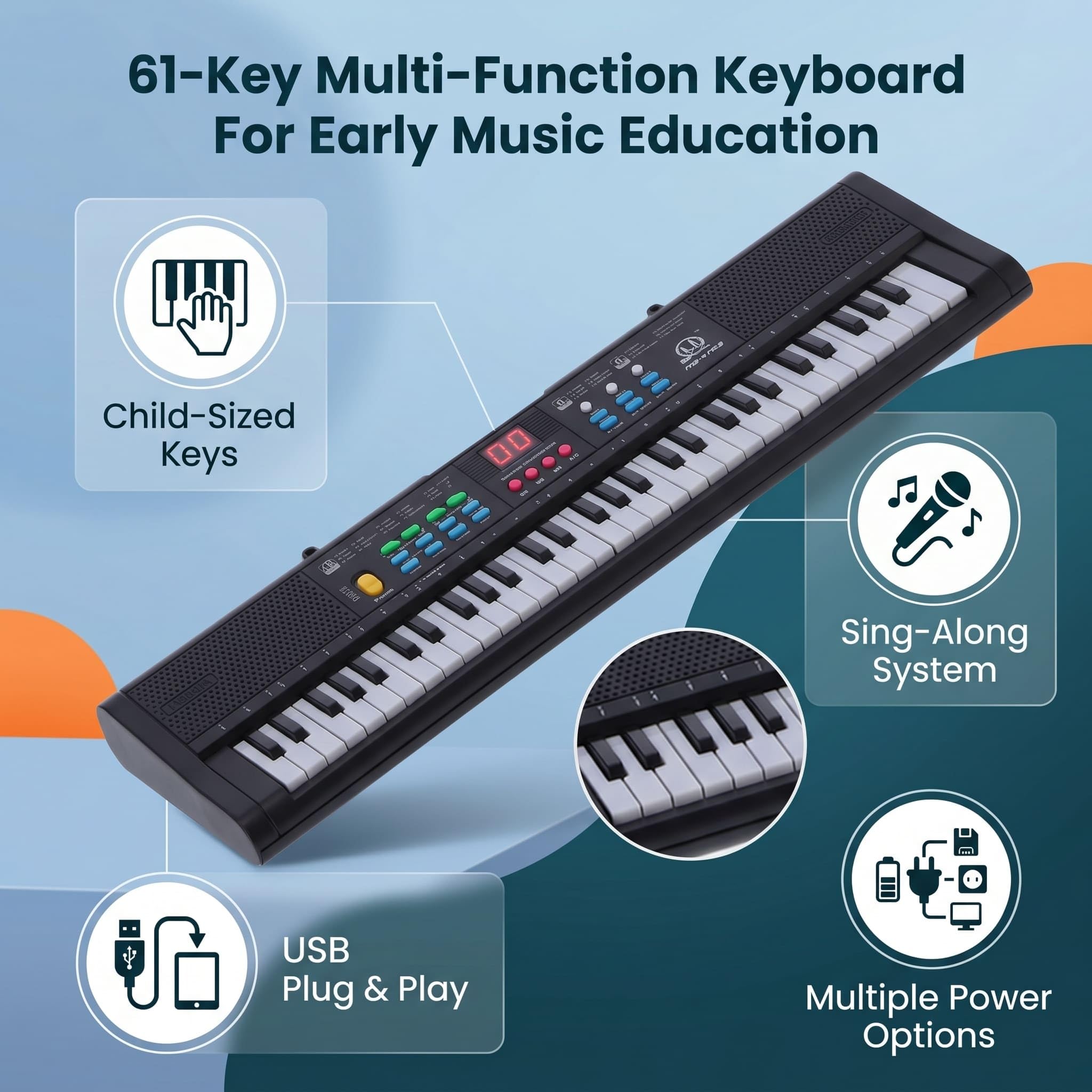 Pianino klawiaturowe, 61 klawiszy, wielofunkcyjne klawiatury elektroniczne, pianino cyfrowe z mikrofonem MQ6186, ładowanie USB, do ćwiczeń, nagrywania, programowania, akordy