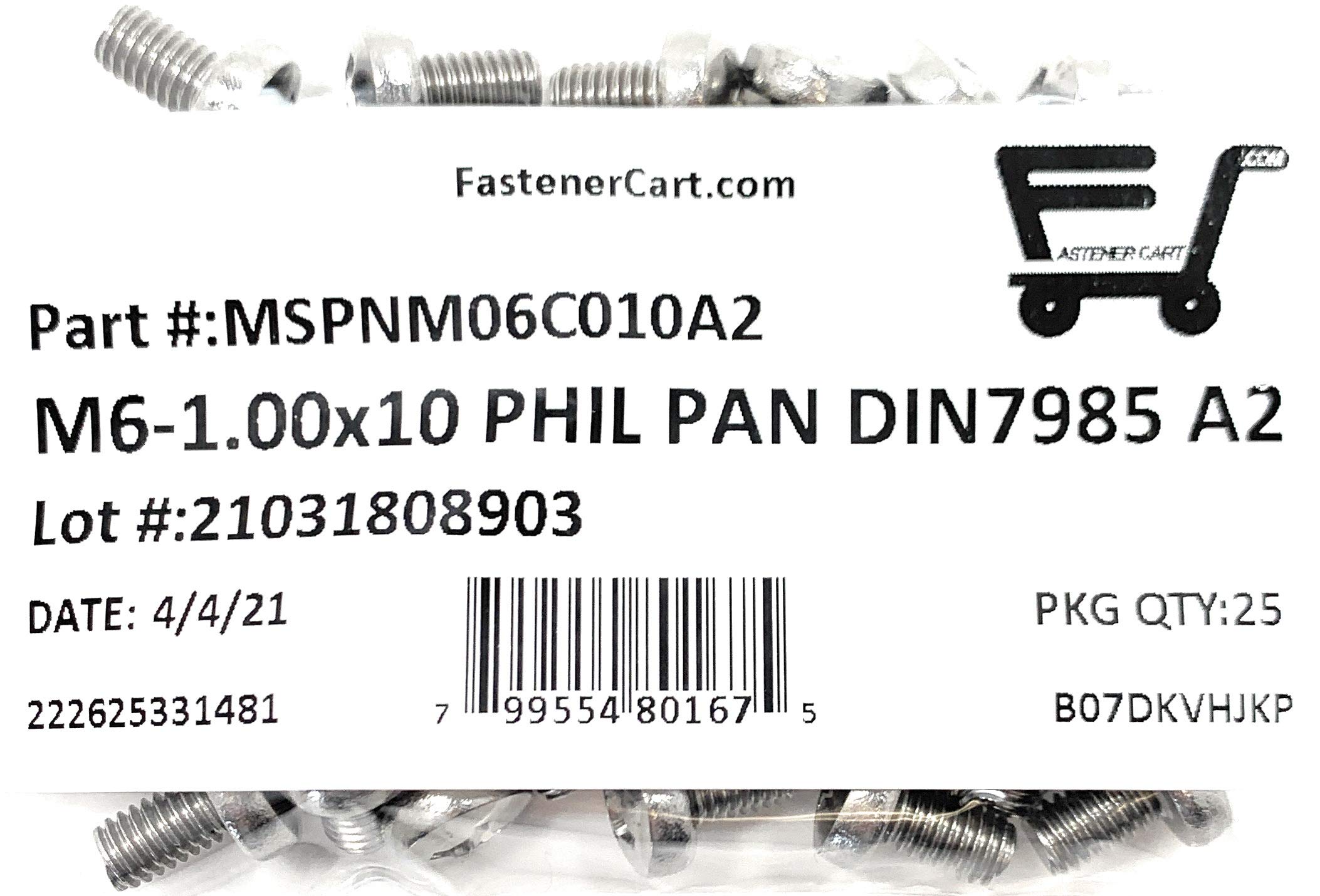 M6-1.00 x 10 Stainless Steel Phillips Pan Head Machine Screw 