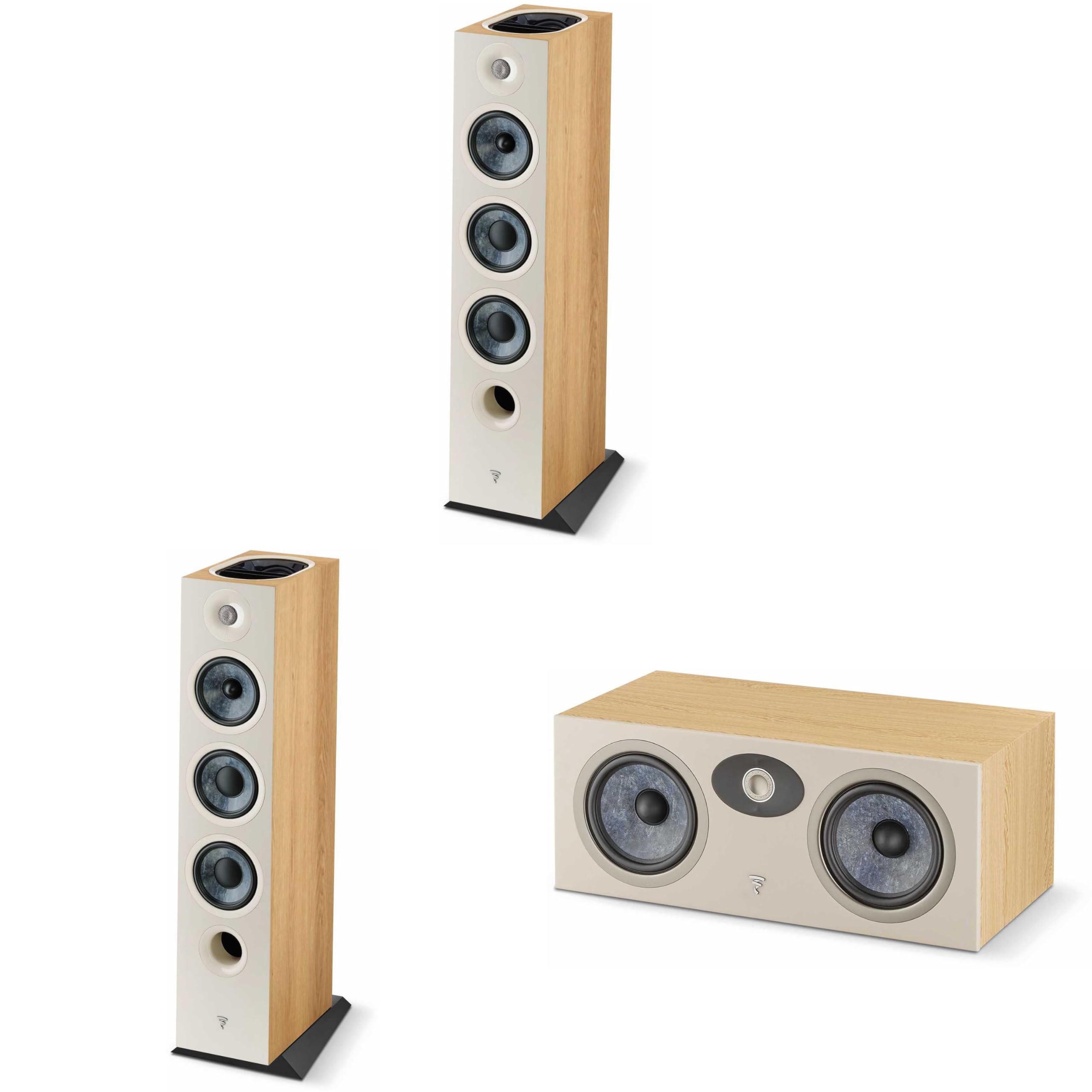 FocalChora 826-D 3-Way bass Reflex floorstanding Speakers, Light Wood Chora 2-Way Center Speaker, Light Wood