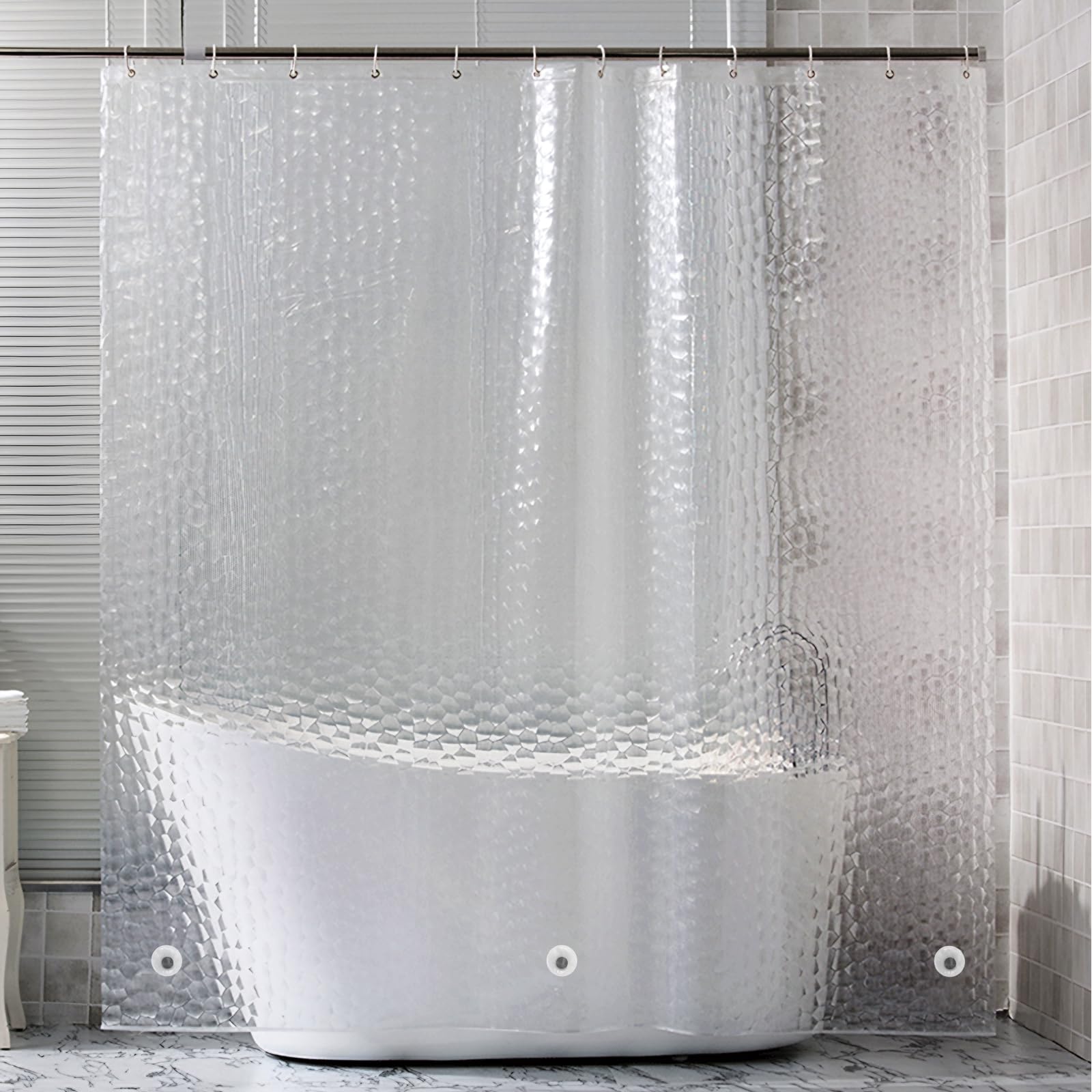 Cortina de Ducha Antimoho 180 X 200 cm, Cortina Baño Transparente Antimoho, 3D Semitransparente Cortina Bañera, Lavables EVA Cortina de Baño Impermeable con 12 Ganchos, para Ducha o Bañera en Casa