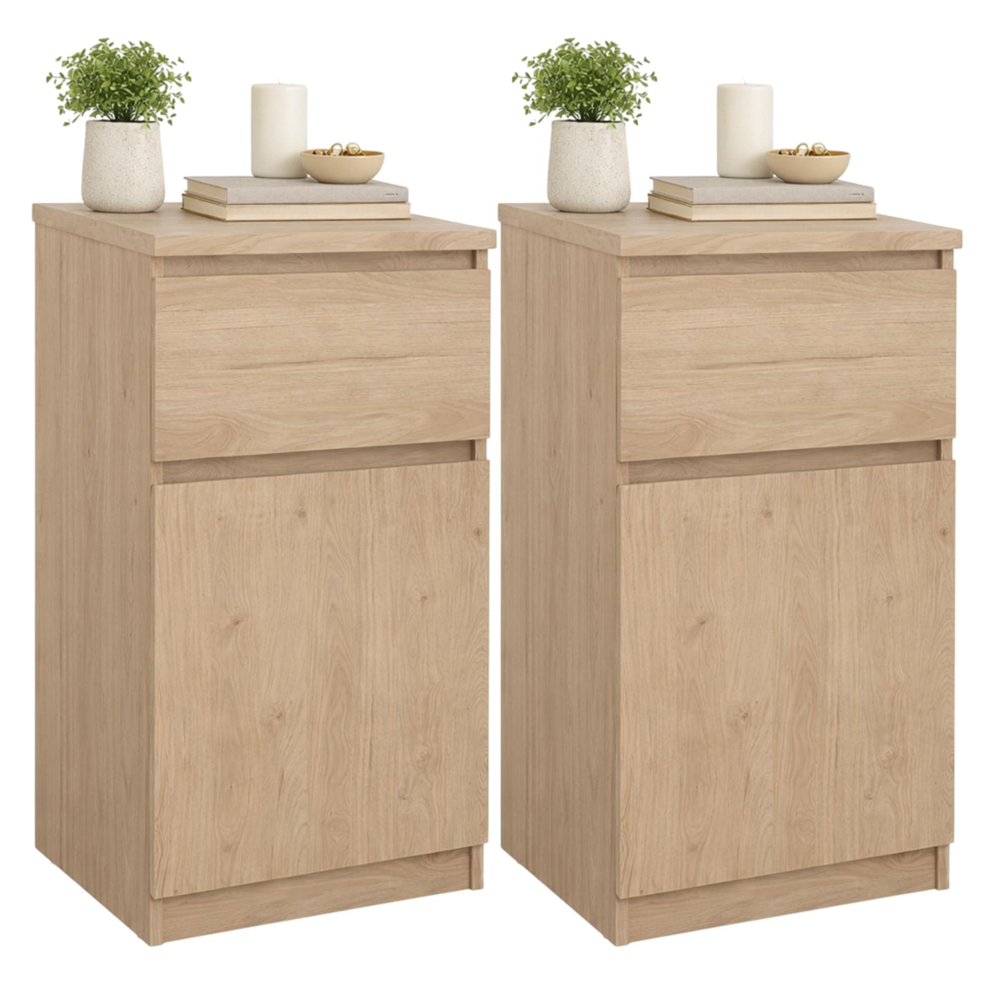 Juego de 2 Mesitas de Noche, Mesas Auxiliares SIL Oak con 1 Puerta y 1 Cajón,Color Jackson Hickory, 41 x 40 x 70 cm
