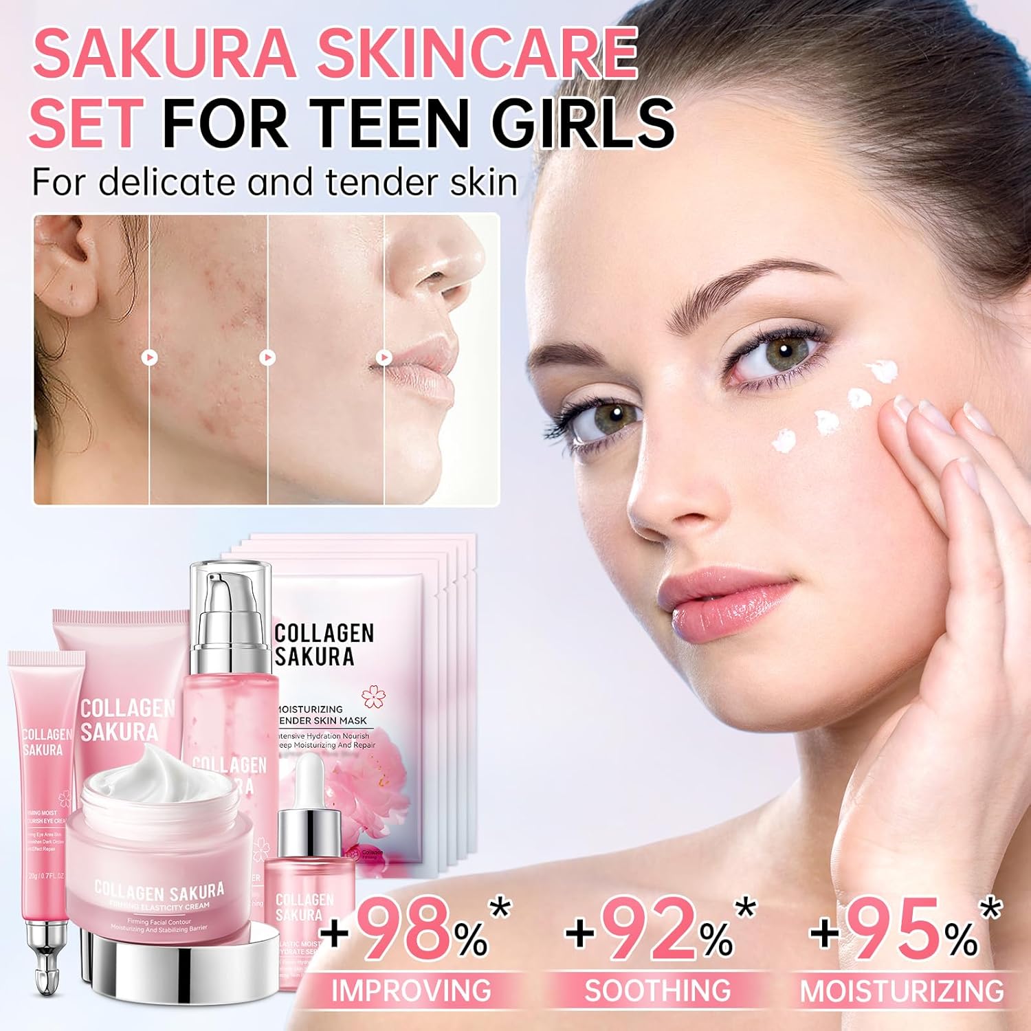 Sakura Skin Care Set for Teen Girls, 10-In-1 Travel Skin Care Kits with Collagen, Hydrates & Soothes, Cherry Blossom Skincare Gift Set for Teens & Women, Moisturize & Repair Skin, Daily Skin Care - Image 4
