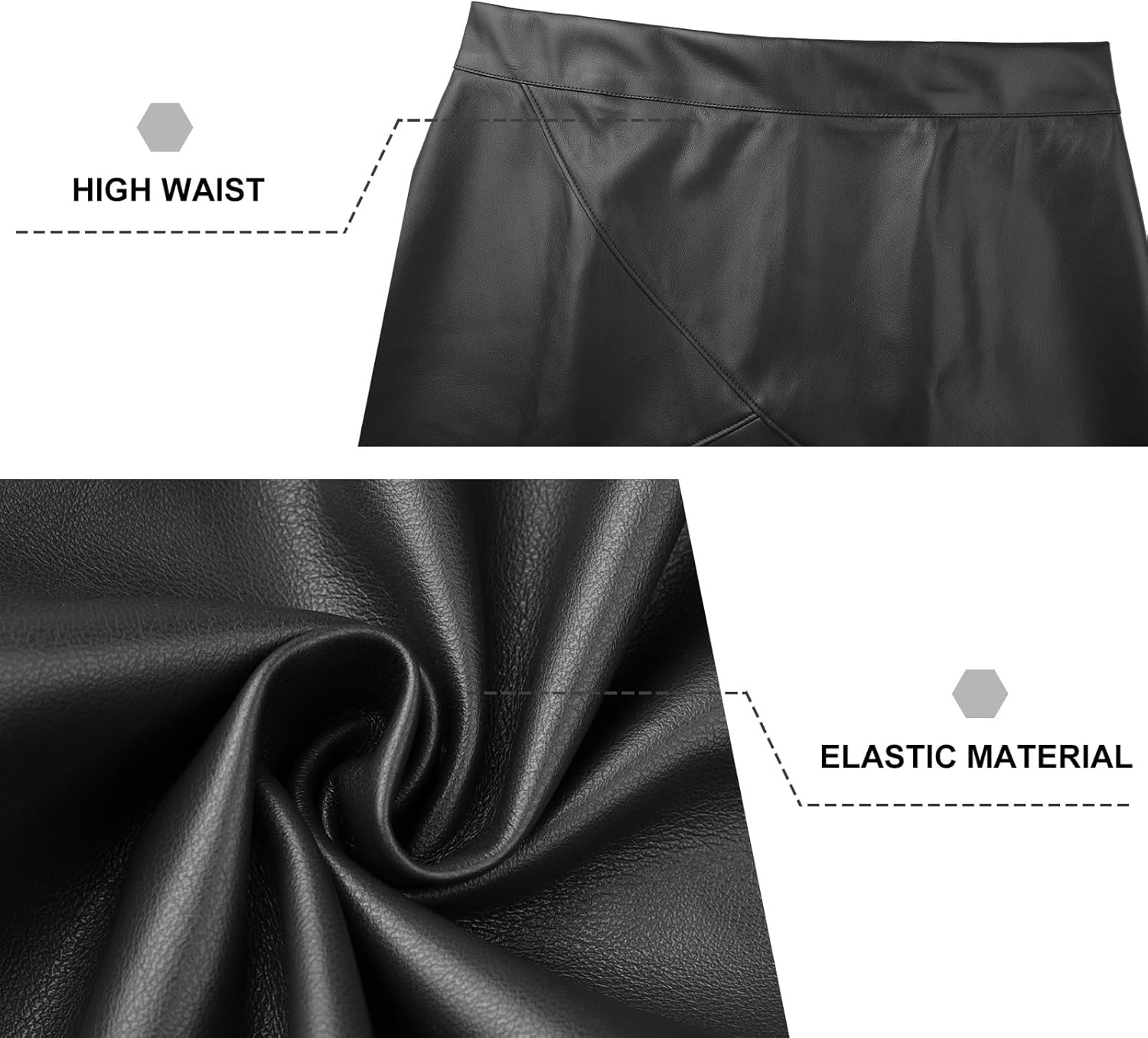 SEAFORM Women's Faux Leather Mini Skirt Side Slit Tummy Control Bodycon High Waist Pencil Skirts Sexy Hip Wrap Short Skirt - Image 4