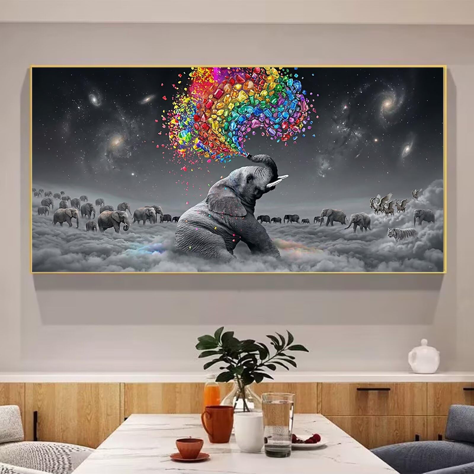 Diamond Painting Elefant Diamant Painting Bilder, 5D Farbe Runder Full Drill DIY Set Erwachsene Diamanten Kinder Kreatives für Erwachsene Mosaik Bastelset für Home Decor Wand Deko, 100x200cm, Cod-951