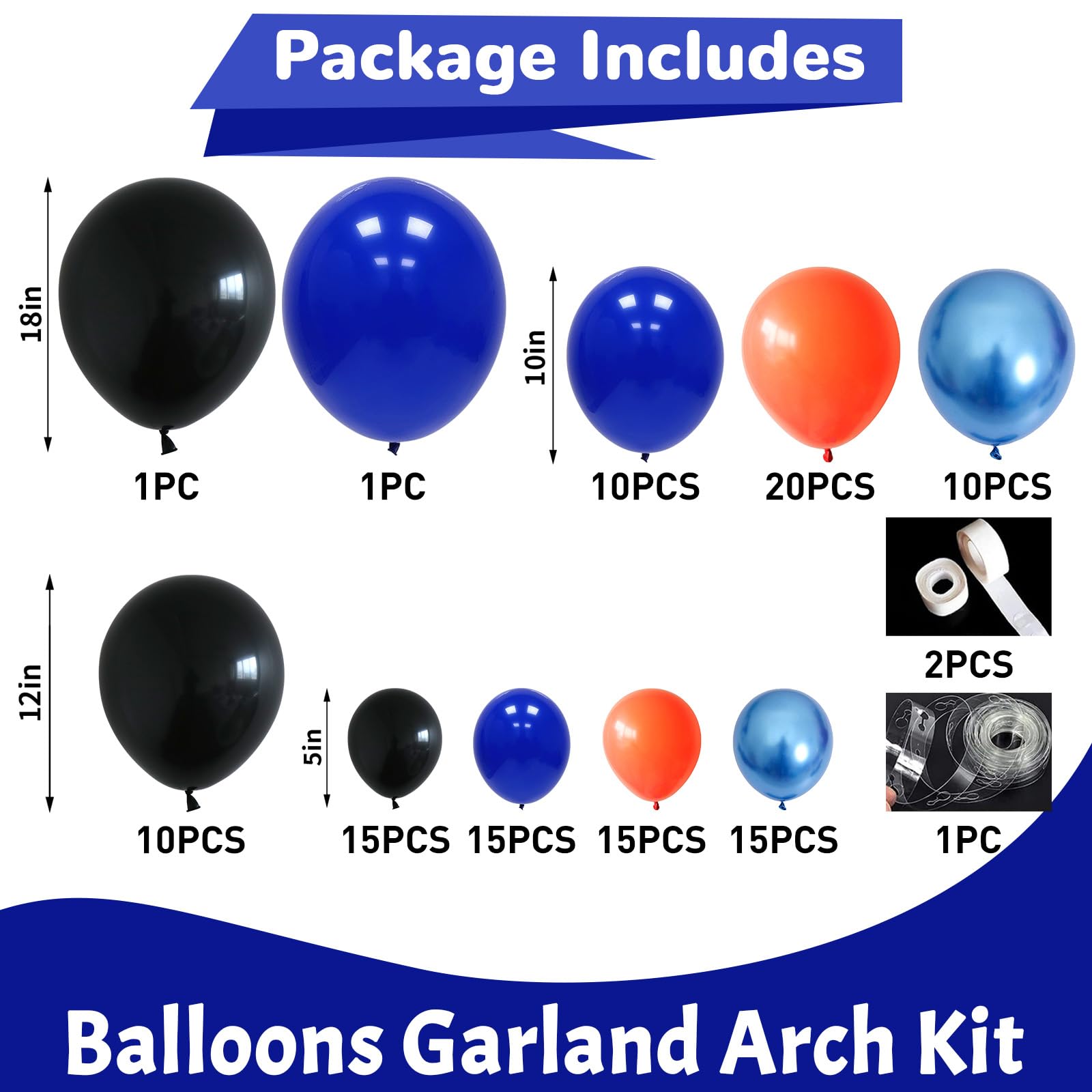 HILAVO Luftballon Girlande Blau Orange Schwarz 112 Stück Metallic Dunkel Blaue Orange Latex Helium Ballons Girlande für Jungen Geburtstag Babyparty Engagement Abschlussfeier Basketball Party Deko