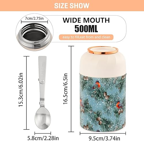 Miniatura 3 de Christmas Birds Food Jar with Spoon Stainless Steel Vacuum Insulated Food Container 17 oz Food Flask for Adults