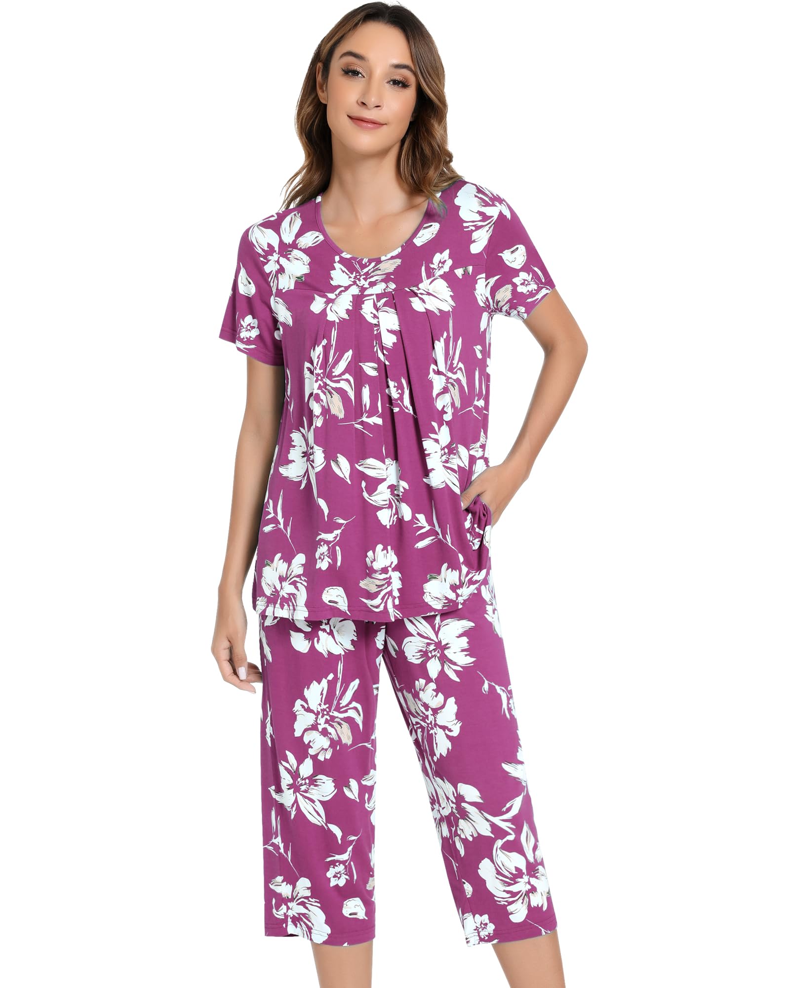 NACHILA Womens Pajamas Bamboo Viscose Pajama Set Capri Tagless Sleepwear