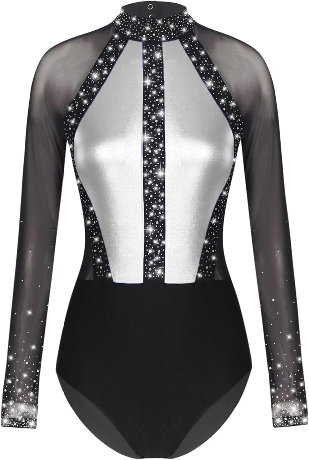 Women Rhinestones Ballet Gymnastics Dance Leotard Bodysuit Long Sleeve Figure Skating Leotard