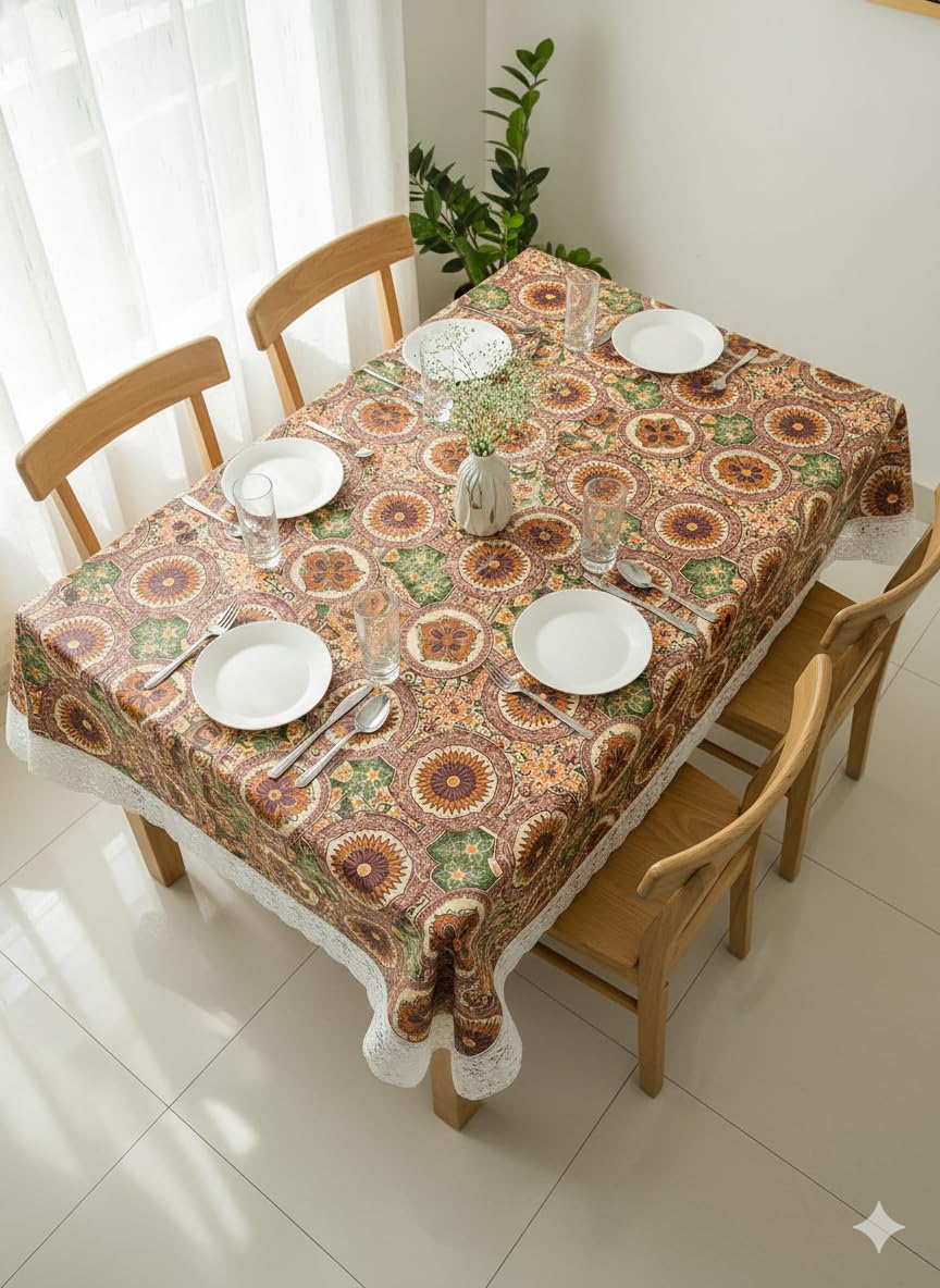 CASA-NEST Thick PVC Non-Woven Printed Dining Table Cover, 4 Seater Size-40x 60 inches, Waterproof Easy to Clean, Multi Color printed001