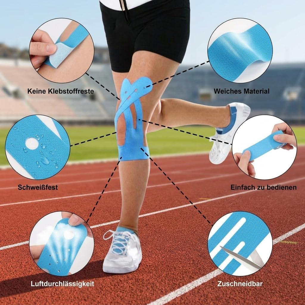 Tapex Kniegelenk vorgeschnittenes Kniemuskelband, professionelle Sport-, Lauf- und Fitness-Stützbandage für Sportler, 10 Stück, Schwarz (Blau) - 4
