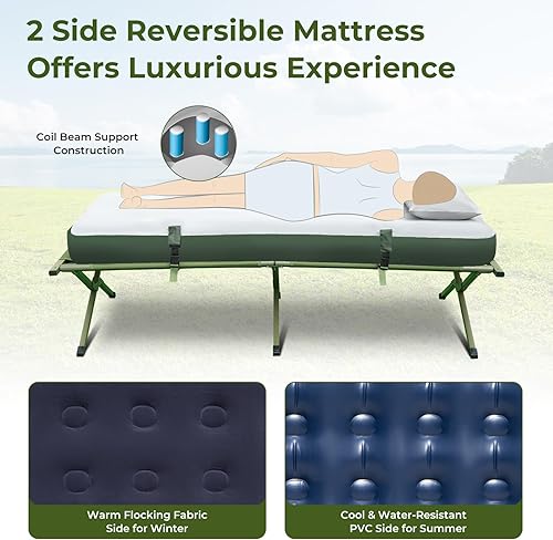 Miniatura 5 de GYMAX Catre plegable 5 en 1 con colchón y almohadas, sacos de dormir, sombrilla, tienda de campaña elevada con bolsa de transporte para senderismo