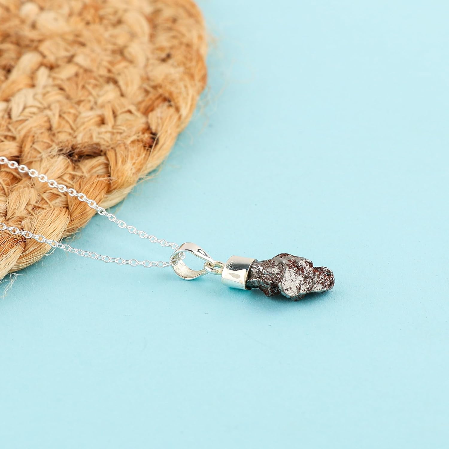 Real Meteorite Raw Crystal Pendant Necklace, Natural Gemstone, Bezel Setting, Rough Crystal, Healing Stone, Gift for Women, 925 Sterling Silver 18 inch