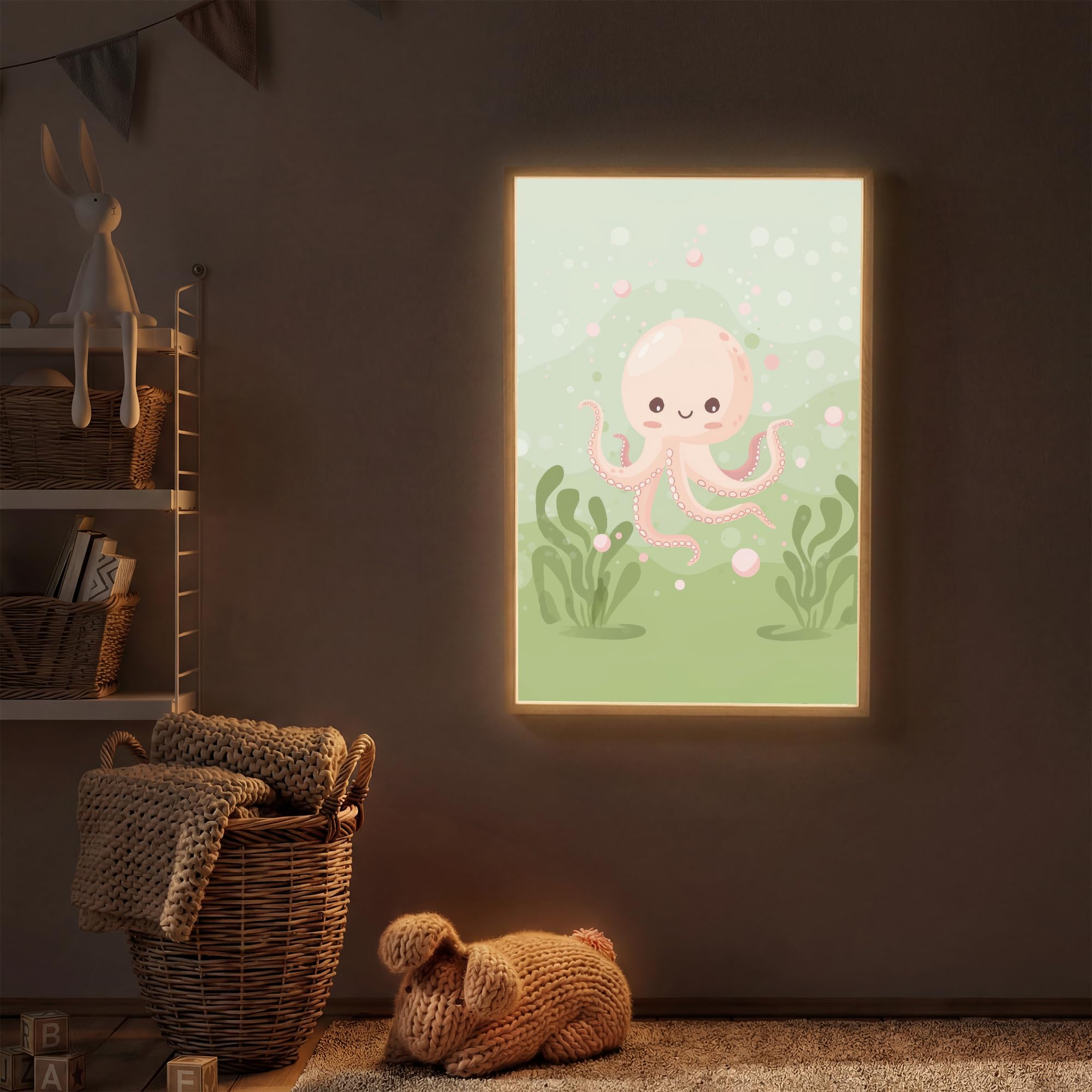 Kinder Nachtlicht 60x90 cm Tischlampe Kinderzimmer Kids Night Light Nachtlampe Baby Schlaflicht Licht Oktopus - Meerestiere - Grün - Unterwasser
