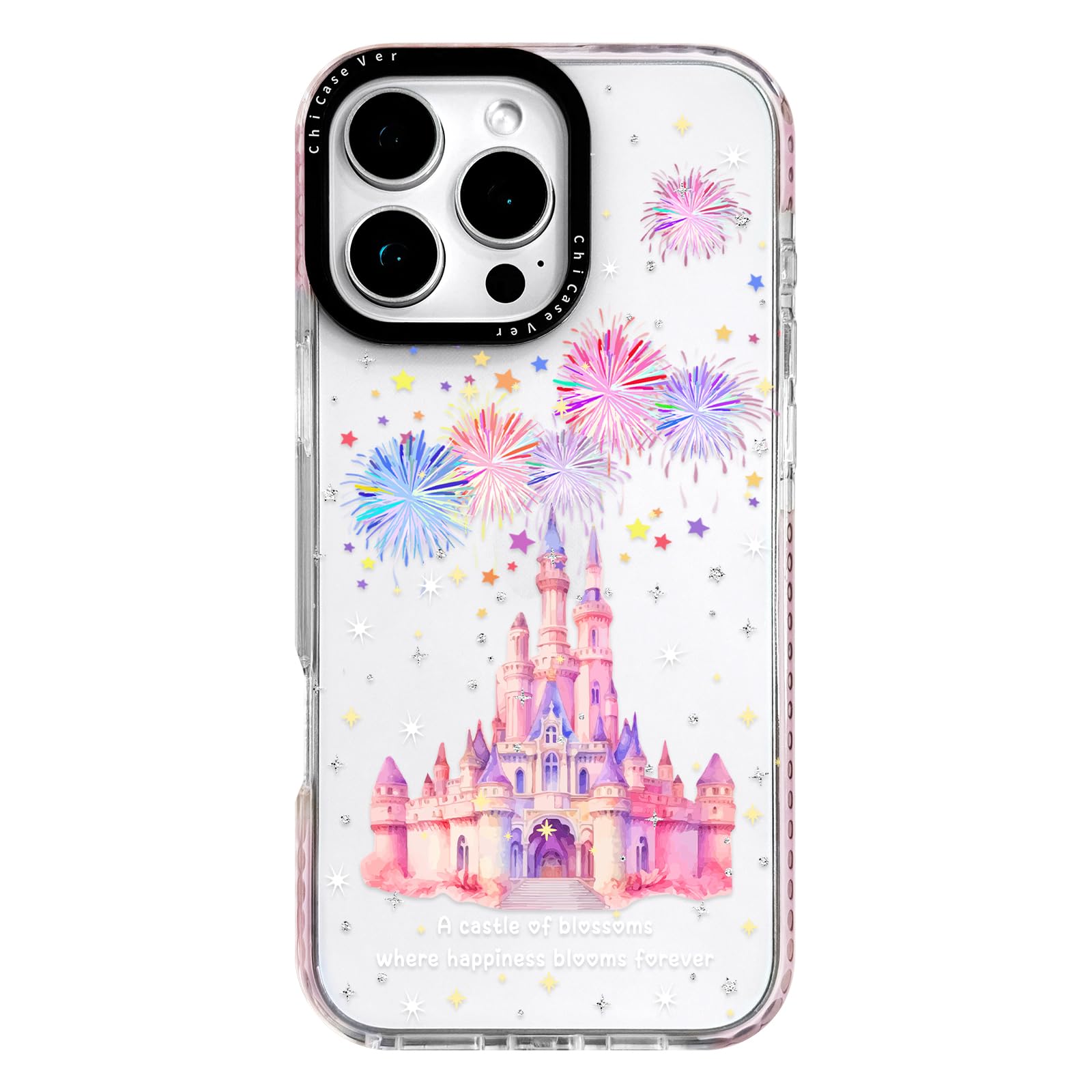 Funda para iPhone 16 Pro, diseño artístico de fuegos artificiales de castillo de ensueño para mujeres, niñas y adolescentes, bonita funda protectora de TPU suave y delgada para iPhone 16