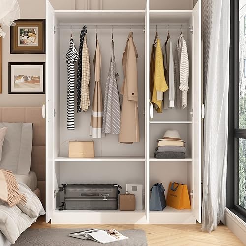 Miniatura 3 de Hitow Armario grande con 3 puertas, armario independiente con compartimento de almacenamiento y barra para colgar, organizador de ropa para