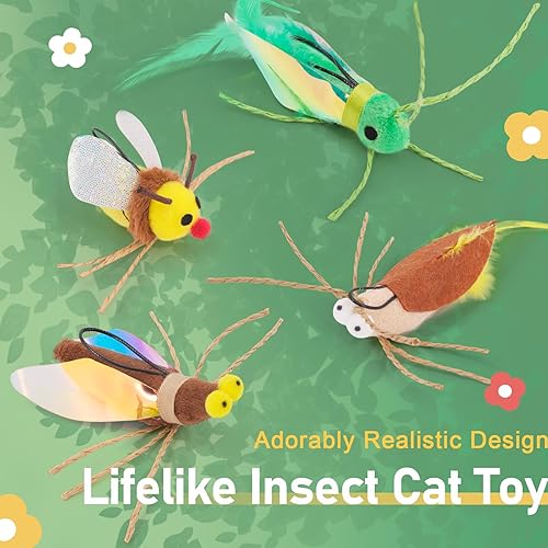 Miniatura 2 de SONGWAY Varita de juguete para gatos, 4 piezas de repuesto de juguetes de insectos, accesorios de juguete de varita teaser, juguetes interactivos de