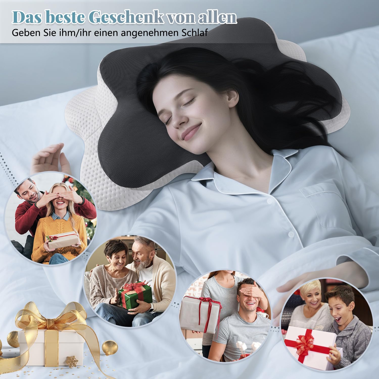 Ergonomisches Nackenkissen Kopfkissen Nackenschmerzen Schlafkissen Pillows for Sleeping Memory Foam Seitenschläferkissen Nackenstützkissen Orthopädisches Kissen Dunkelgrau
