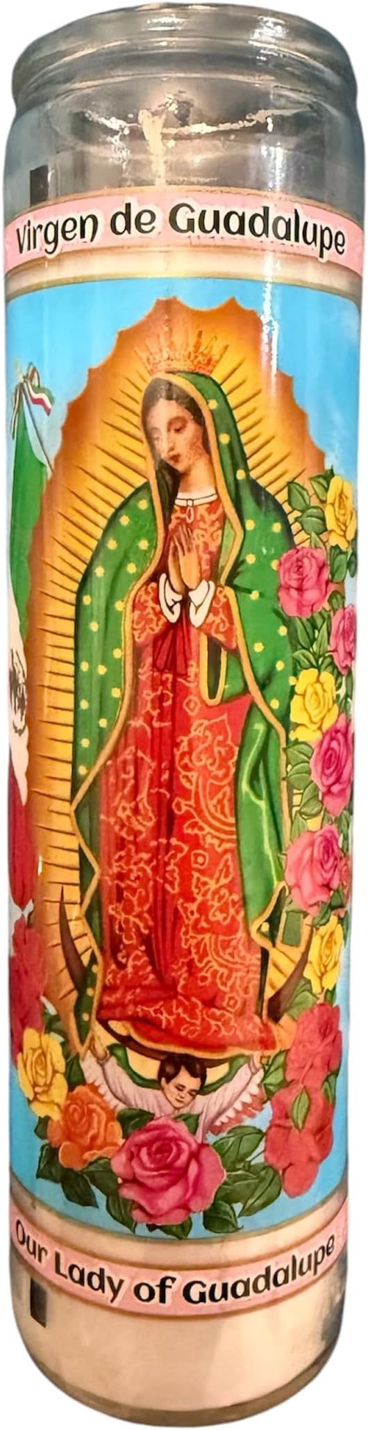 Our Lady of Guadalupe Glass Prayer Candles, 8", Devotional Candles