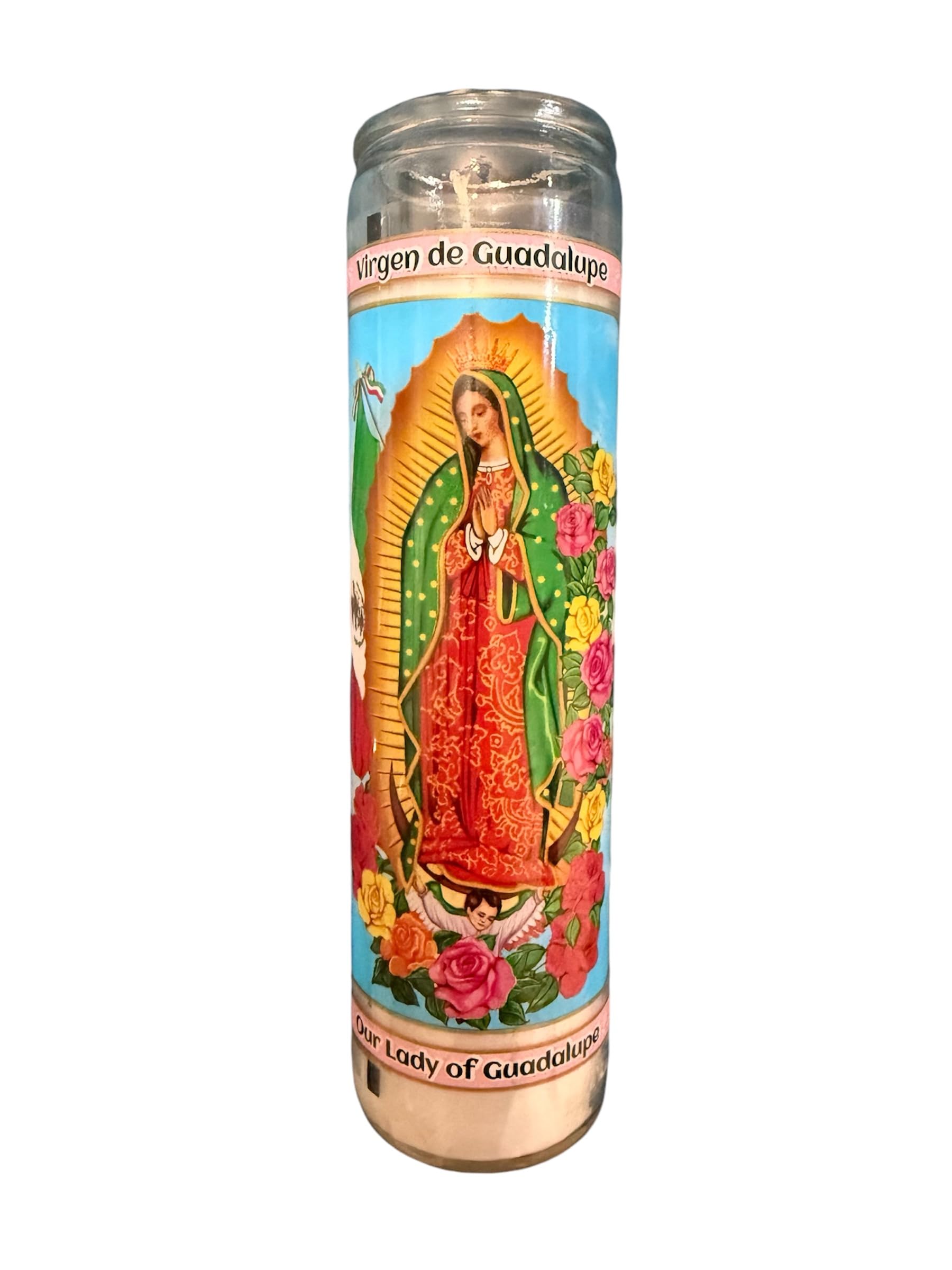 Our Lady of Guadalupe Glass Prayer Candles, 8", Devotional Candles