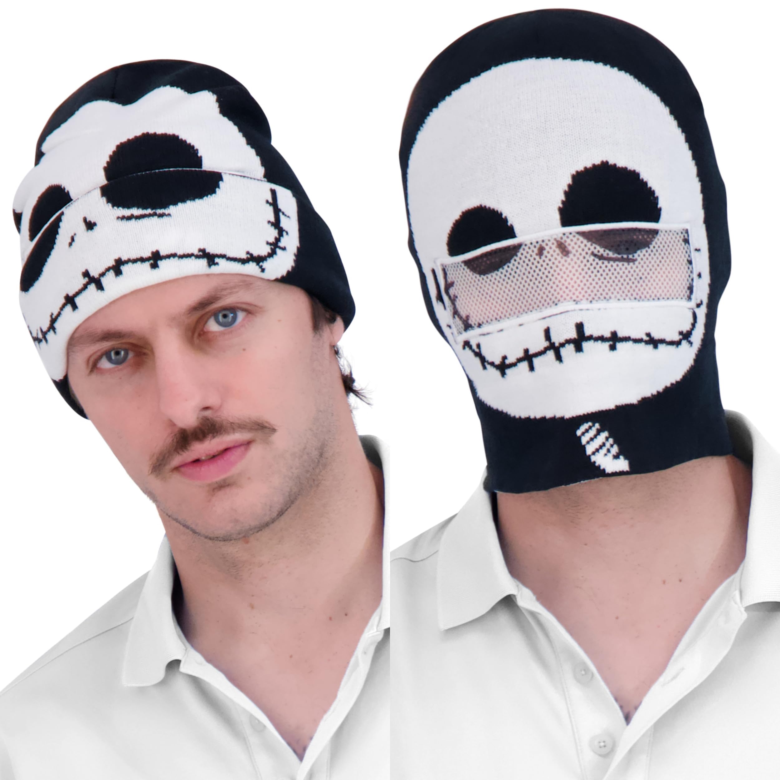 Disney Nightmare Before Christmas Jack Skellington Beanie Hat, Winter Knit Cap, Black, One Size