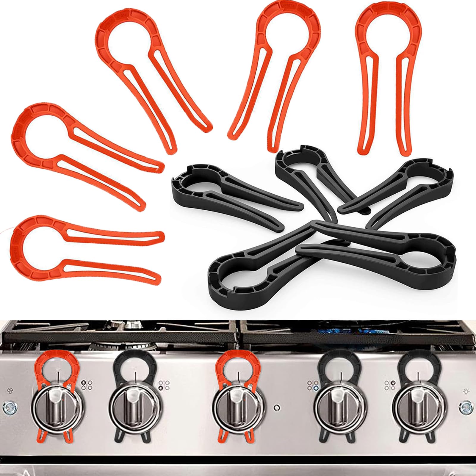 Gas Stove Knob Locks Oven Lock Child Safety Stove Guard Stove Knob Covers Baby Proofing Stove Knob for Baby Kids Pet (Black+Orange)