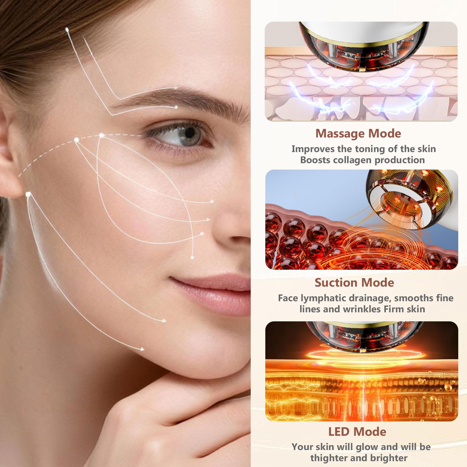 Juegos de terapia de ventosas faciales eléctricas, masaje facial Gua Sha 3 en 1, masajeador de drenaje linfático para cara, 7 colores reafirmantes, herramientas faciales suavizantes (blanco)