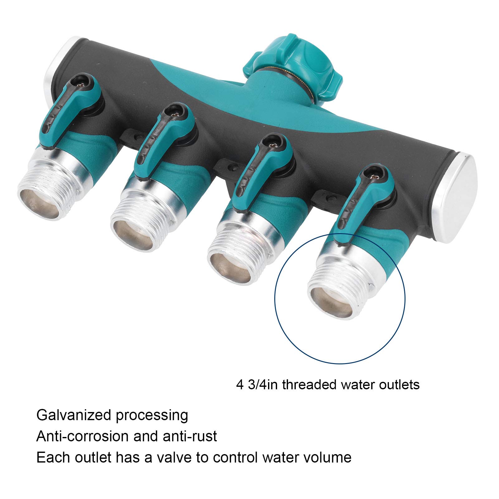 Sdoppiatore per Tubo Giardino a 4 Vie, Sdoppiatore per Tubo Giardino in Metallo, Valvola Divisore per Tubo Giardino Connettore del Controller di Distribuzione 'acqua