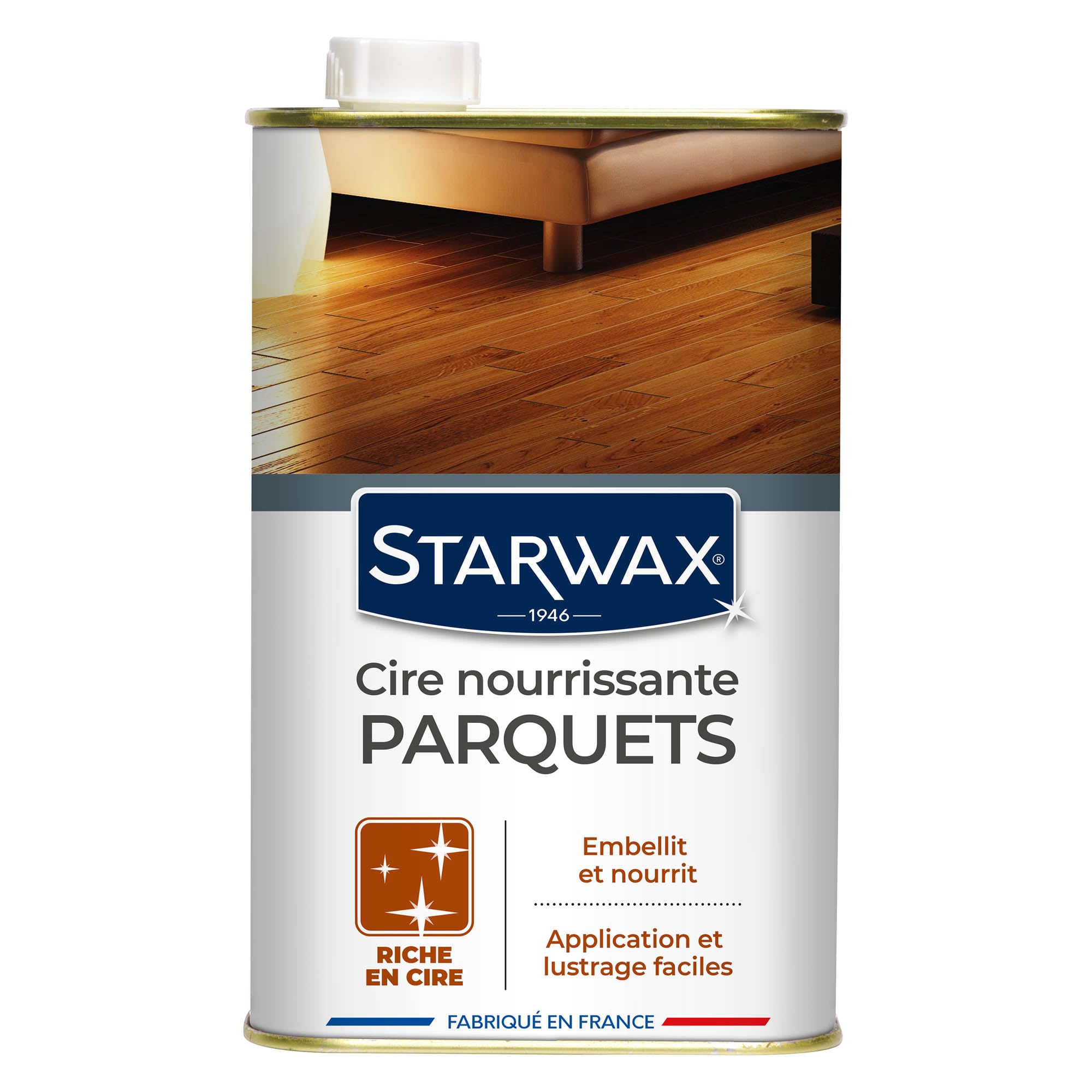 STARWAX Cire concentrée pour parquets cirés 1L, nourrit et embellit les parquets bruts et déjà cirés, finition satinée lumineuse, non glissant, rendement 30m²/L