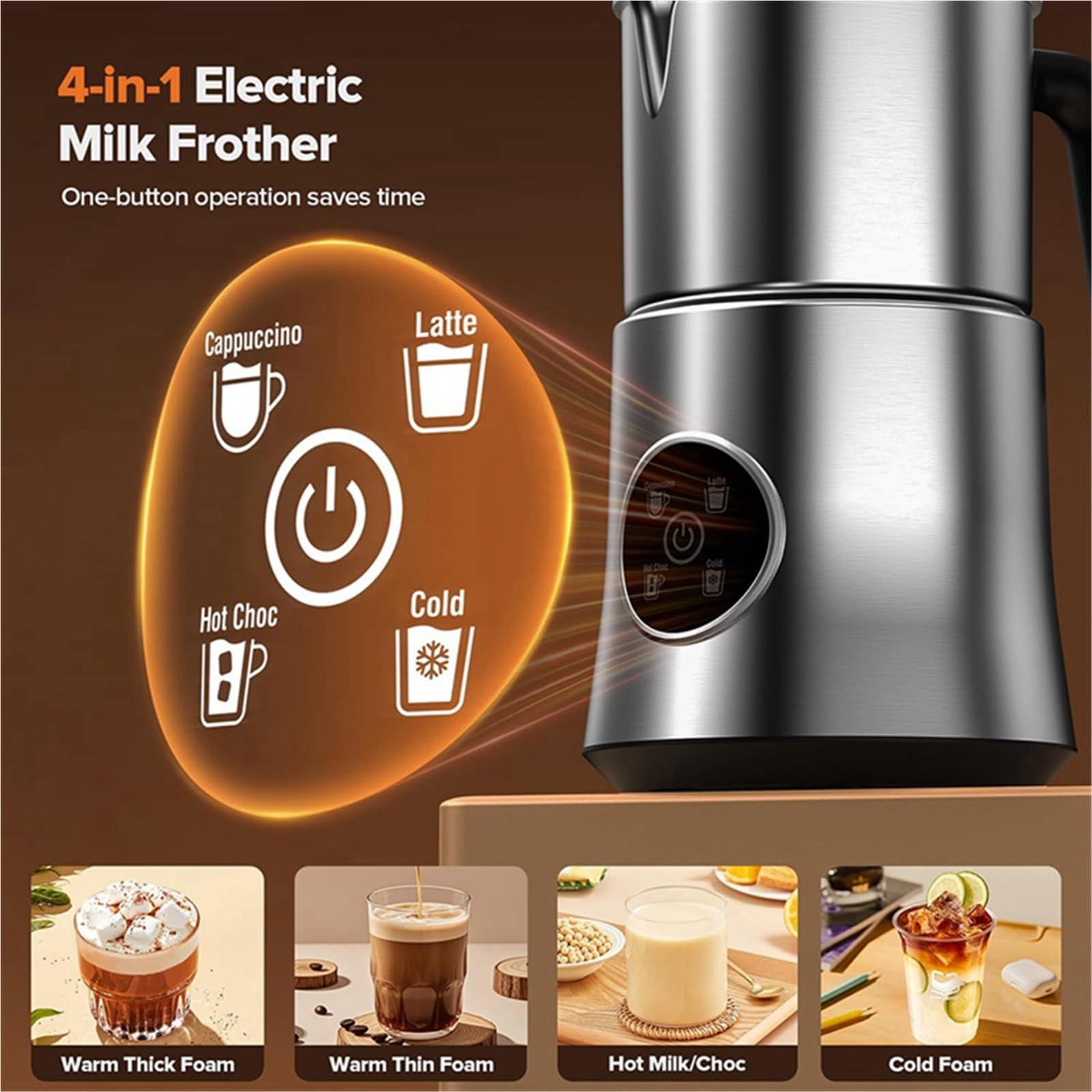 Elektryczny spieniacz do mleka 4 w 1, do kawy, 900 ml, automatyczny spieniacz do ciepłej i zimnej pianki, do latte cappuccino, macchiato