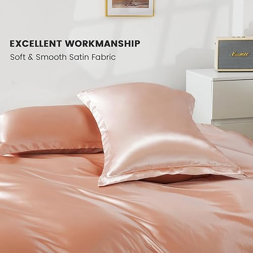 Vista 79 de HOdo Home Funda de edredón de satén, tamaño Queen, 3 piezas, funda de edredón similar a la seda, ultra suave y transpirable, juego de ropa de cama