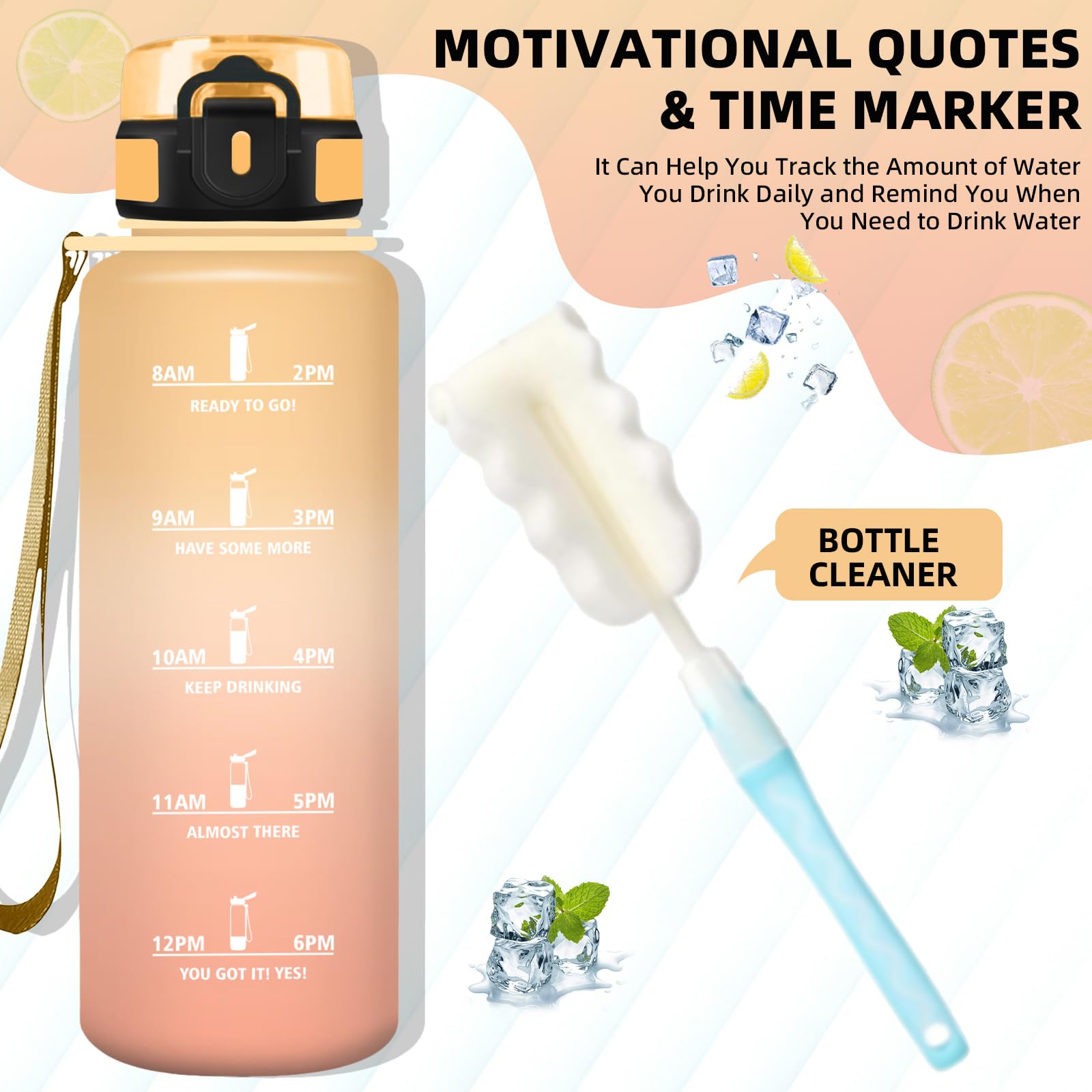 Gourde 1,5l, Gourde Sport, Anti Fuite, Gourdes Graduée pour 1 Journee, Facile à Nettoyer, Gourdes Graduée, avec Slogan de Motivation, Bouteille d'eau pour Yoga, Aptitude, Triathlon, Randonnée - 4