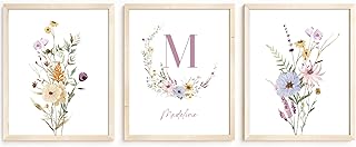 Personalized Name Flower Nursery Wall Art Prints, Crib & Nursery décor, ...