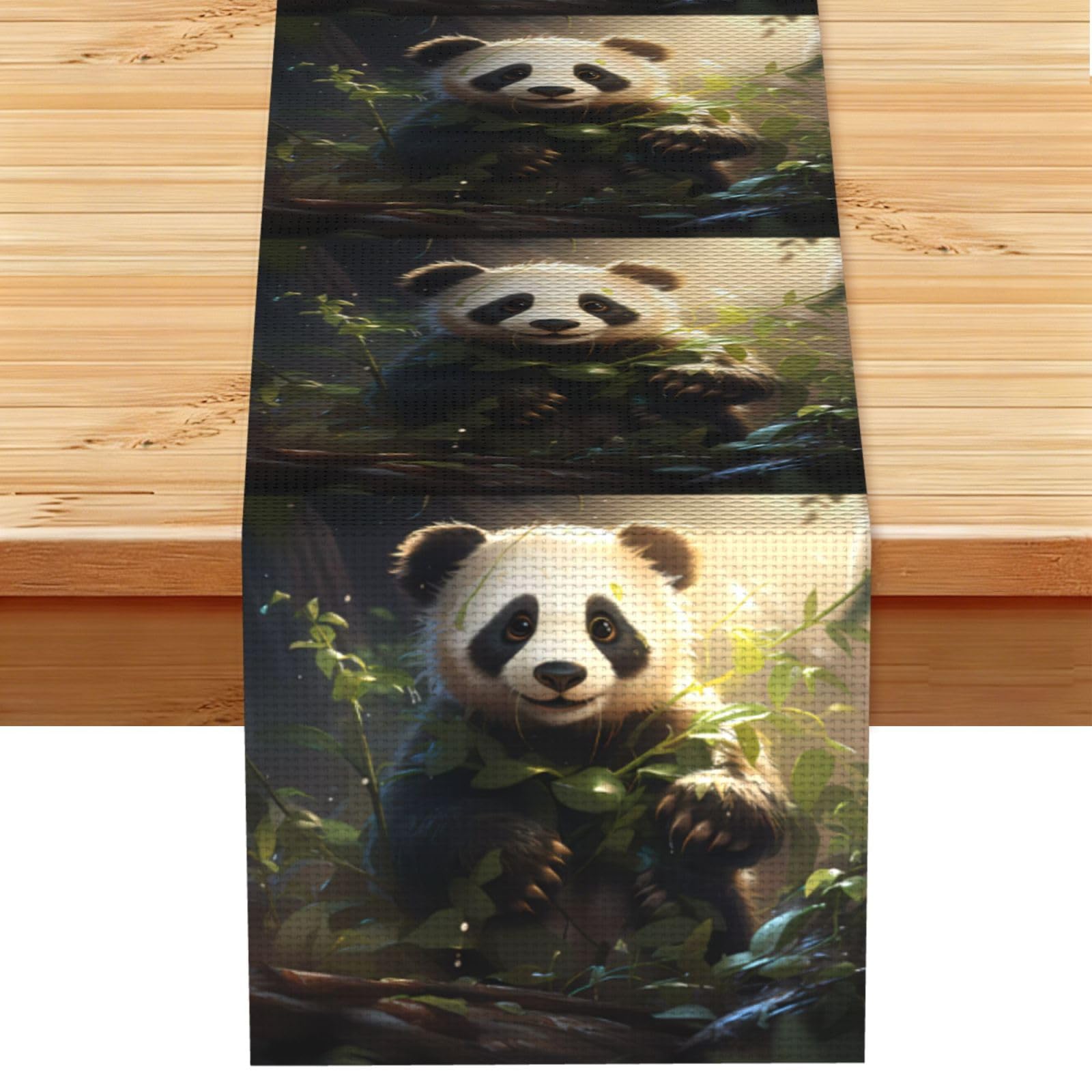 Cute Panda Plant Table Runner 13x72 Inch Dining Decor