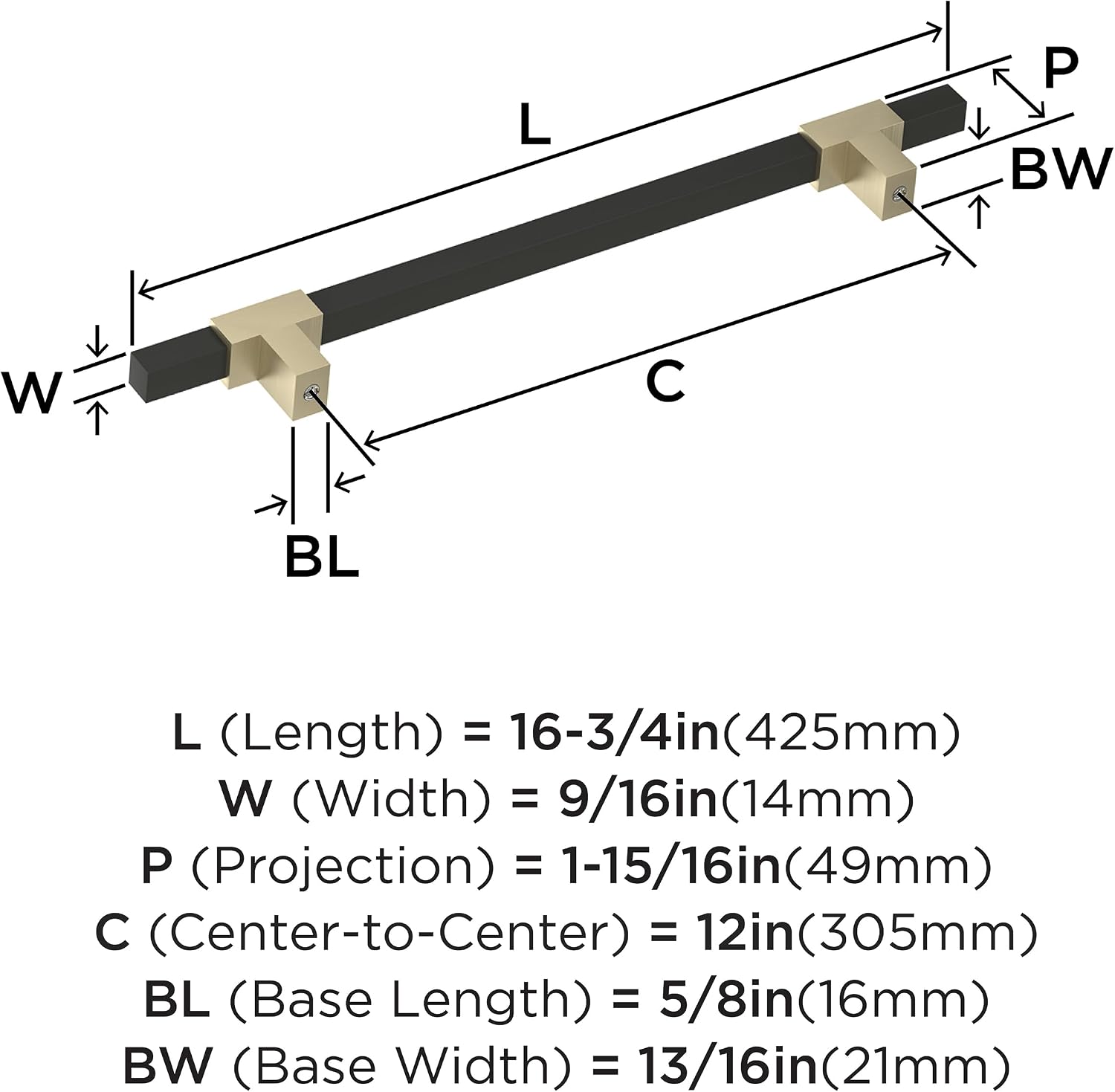 Amerock Urbanite 12 inch (305mm) Center-to-Center Golden Champagne/Matte Black Appliance Pull, BP54090BBZMB