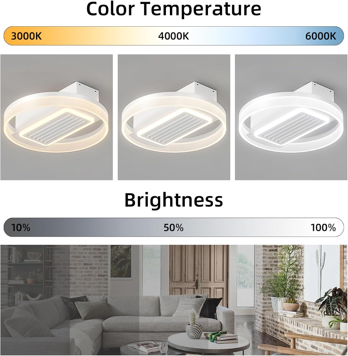 20inch Modern Leafless Ceiling Fan with Remote Control Removable and Washable, Reversible Motor, Compact Size, Multi-Scene Use