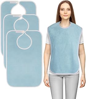 3 Pack Waterproof Premium Terry Adult Bibs for Women Men Seniors Blue