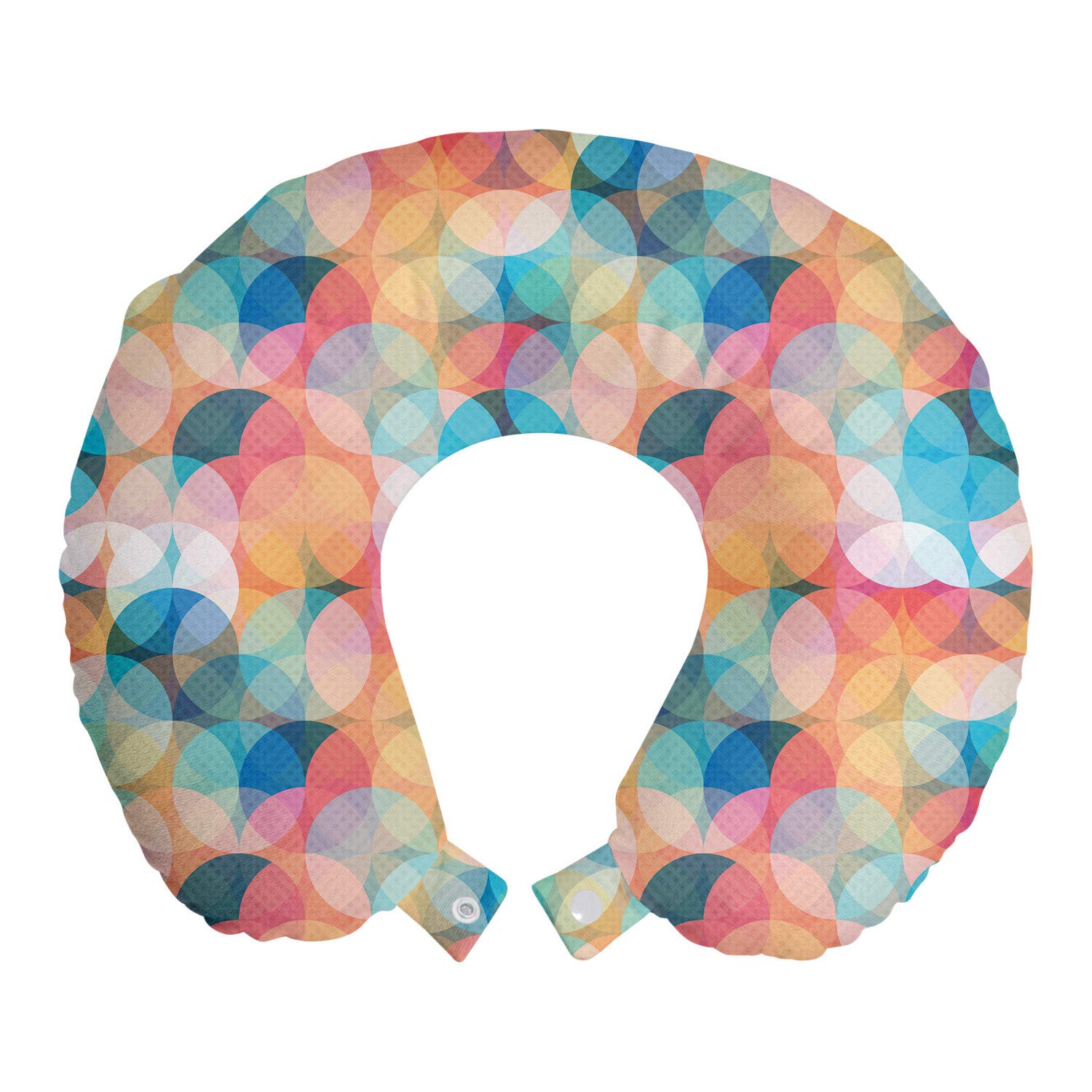 Ambesonne Geometric Travel Pillow Neck Rest, Soft Toned Hazy Overlap Circles Mosaic Birthday Party Pastel Design, Memory Foam Traveling Accessory for