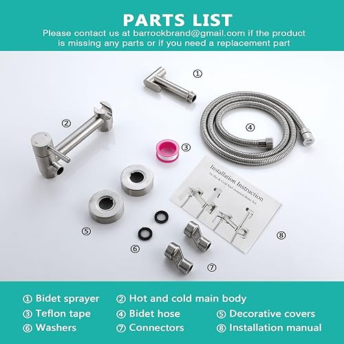 Miniatura 9 de BARROCK Pulverizador de bidé de agua caliente para inodoro con válvula de mezcla de latón caliente y fría, juego de accesorios de pulverización de