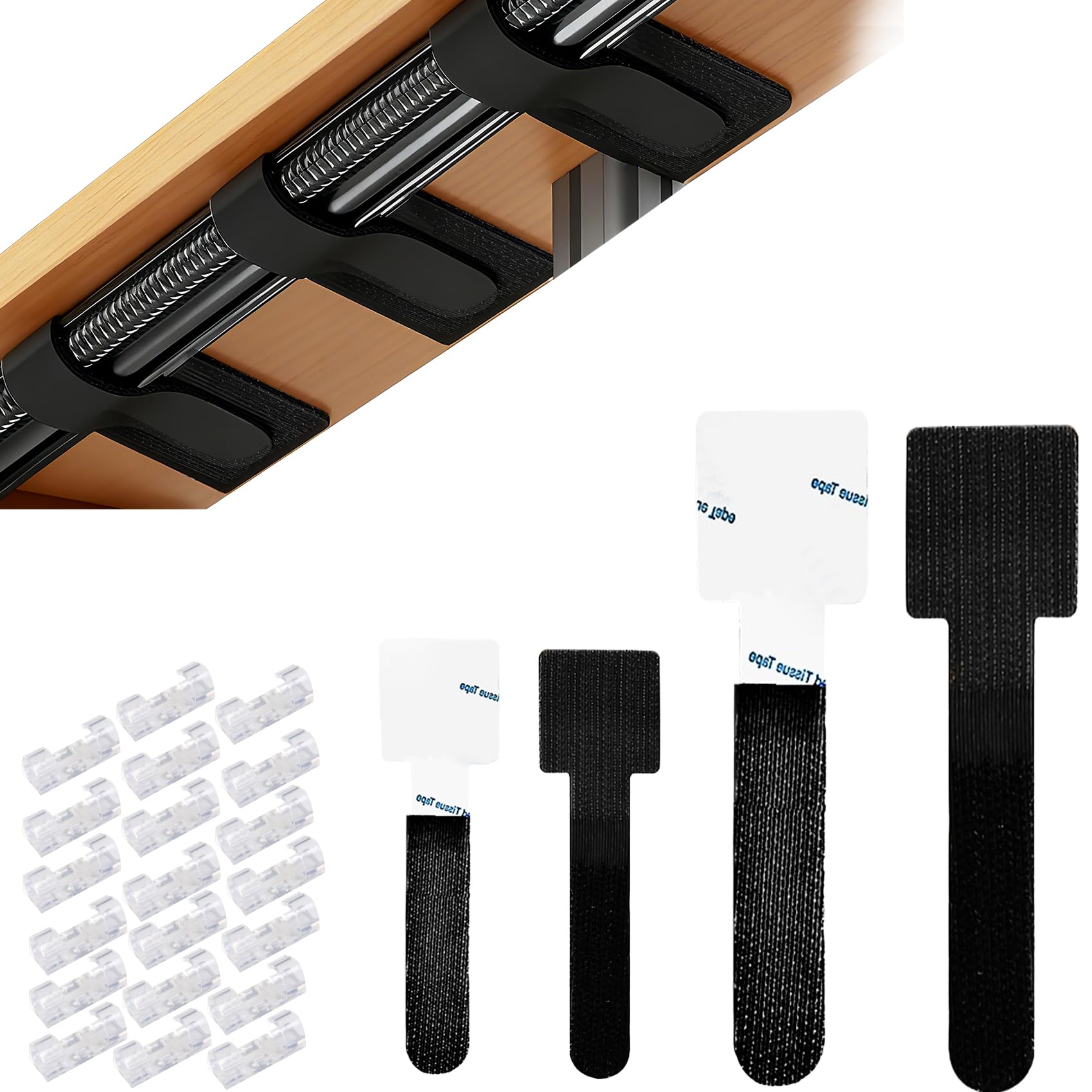 Yolistar 40 Stück Selbstklebendes Kabelmanagement Set, Klettkabelbinder & Kabelclips, Organizer für Schreibtisch, Wand, Gaming Setup, PC Zubehör, Kabelhalter für Kabelmanagement und Ordnung