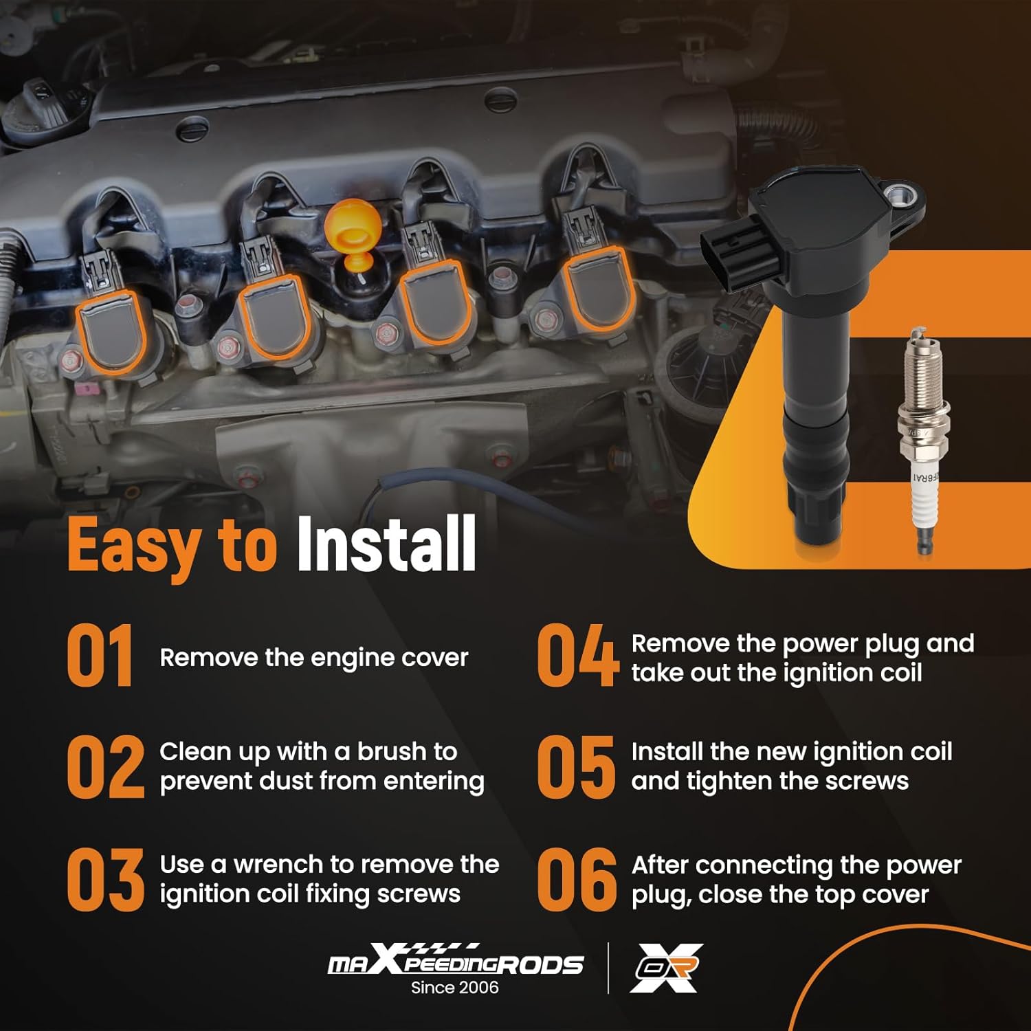 maXpeedingrods UF532 Set of 4 Ignition Coil Pack and Iridium Spark Plugs Fit for Mitsubishi Eclipse 2006-2012 Galant 2004-2012 Lancer Outlander 2004-2006 L4 2.4L Ignition Coil Kit C1504, 5C1504, E1032