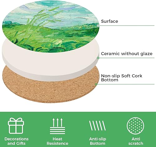 Miniatura 3 de ComSaf Portavasos con soporte, posavasos para bebidas, juego de 6, pinturas de Van Gogh, posavasos de cerámica para mesa de café, regalos para