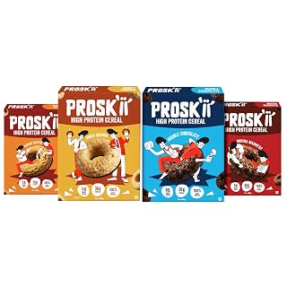 PROSKII Double Chocolate, Mocha Madness, Peanut Butter & Honey Crunch | 38g Plant Protein Breakfast Cereal | Zero Added Sugar, Gluten Free, No Preservatives, Combo