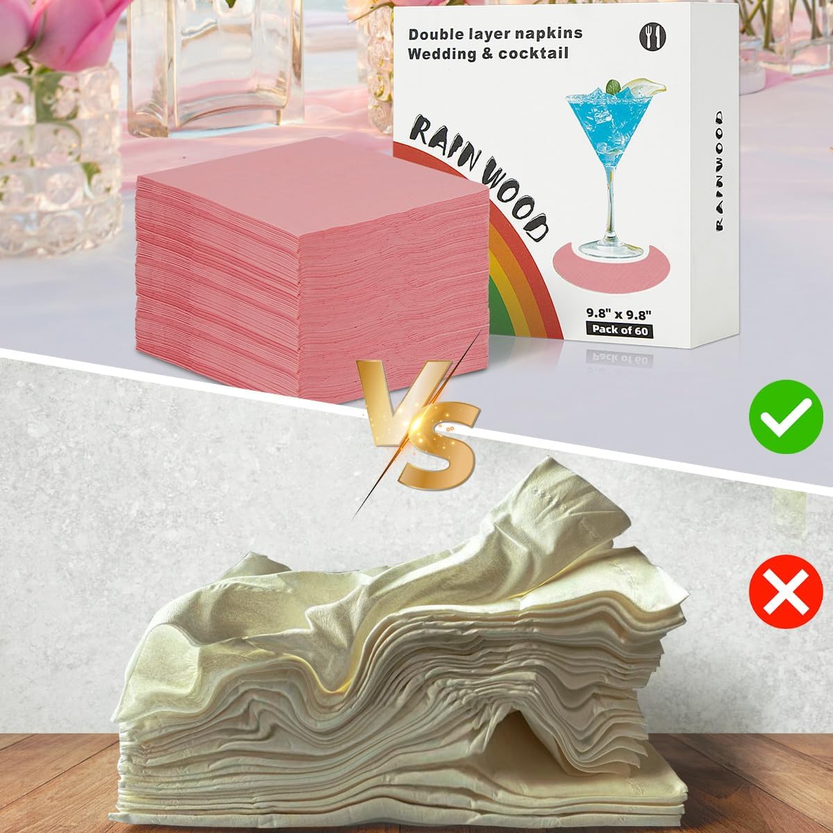 RAINWOOD Premium 2 Ply Green Napkins 120 Count - Elegant Green Napkins for Wedding Napkins and Cocktail Receptions and Parties - Disposable Green Cocktail Napkins. 5" x 5"