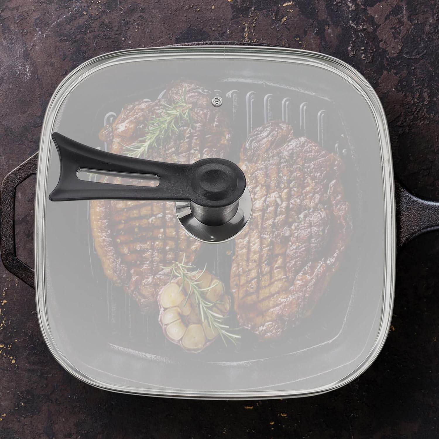 Cabilock Square Lid Clear Tempered Glass Vented Cover Frying Pan Lid Cover Kitchen Cooker Replacement with Standing Handle for Home Kitchen Cookware Accessories