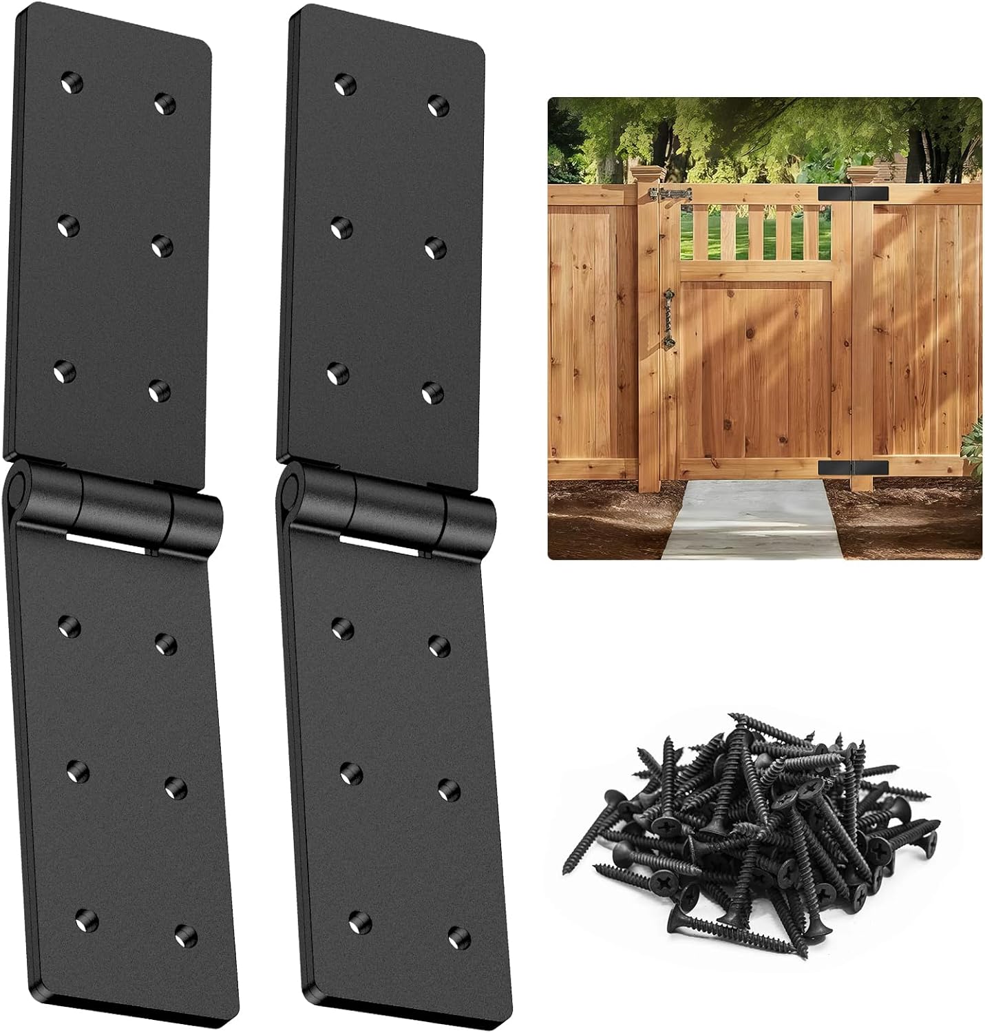 Heavy Duty Gate Hinges, 270 Degree Outdoor Hinge, Heavy Duty Hinges for Wood Fence, Shed, Barn Door, Outdoor Door (2 Pack)