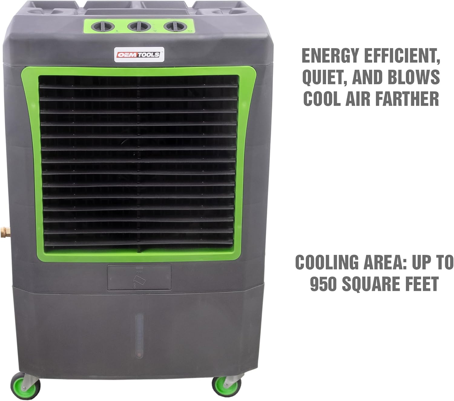 OEMTOOLS 23968 3-Speed Evaporative Cooler, Green and Gray, Cools Up to 950 Square Feet, 3100 CFM, Portable Cooler Fan