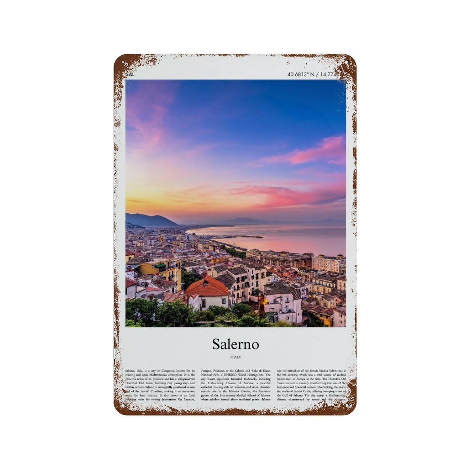 xiaoxiaoshen Salerno Italy City Scenery Wall Decor Art Metal Tin Poster Modern Home Decor Art Home Bar Shop Decorations Vintage Sign 30x20cm